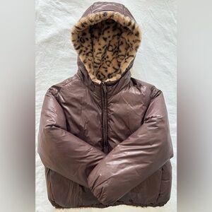Zara girls reversible brown and faux fur puffer coat